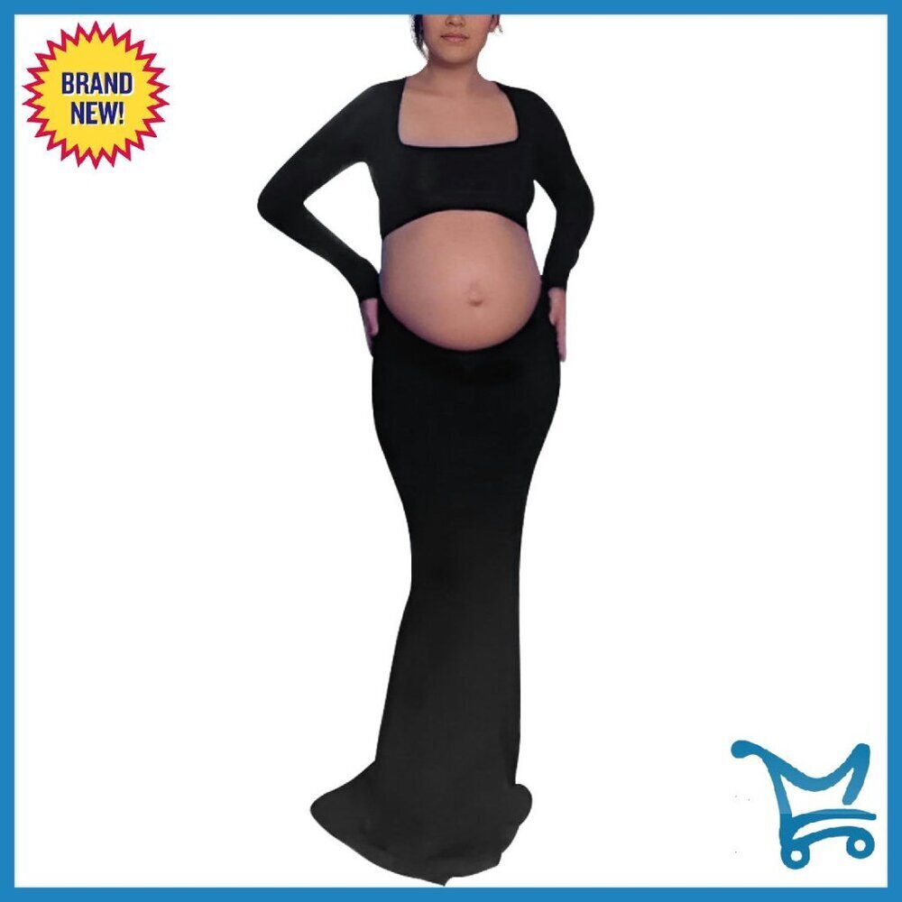 Maternity Maxi Dress Long Sleeve Cut-Out Backless Photoshoot Gown